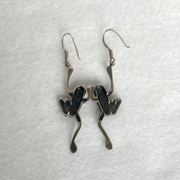 Sterling Silver 925 2.16" Jumping Tree Frog Amphibian Dangle Drop Earrings - Picture 4 of 15